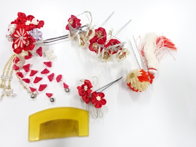 アンティーク　つまみ細工　びらびら髪飾りセット